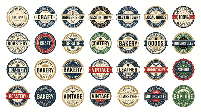 Set of eight retro vintage outdoor adventure coffee and premium servic