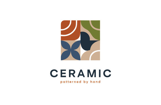 Artistic ceramic logo design featuring an abstract organic hand drawn pattern in a square on white background