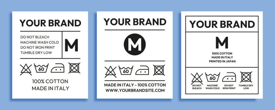 Minimalist Clothing Care Label Template Set with Size M and Wash Icons