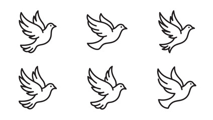 Obraz premium Collection of six flying dove icons in line art style for peace and freedom concepts with wildlife illustration collection minimalist isolated movement doveofpeace religious iconography