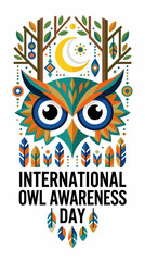 Fototapeta premium International Owl Awareness Day Graphic Illustration with Geometric Wildlife Motif