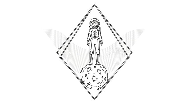 Astronaut standing on moon in diamond frame, outer space exploration concept