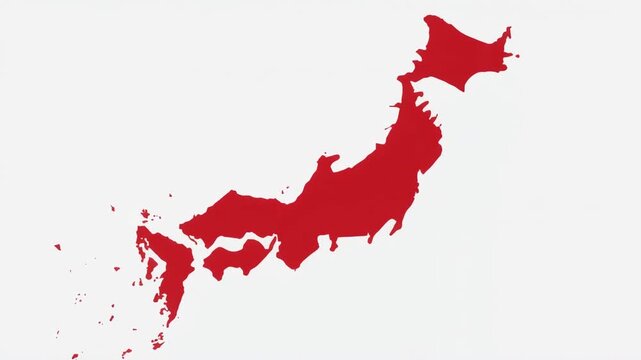 Ultra Minimalist Japan Island Silhouette in Iconic Japanese Red on Clean White Background