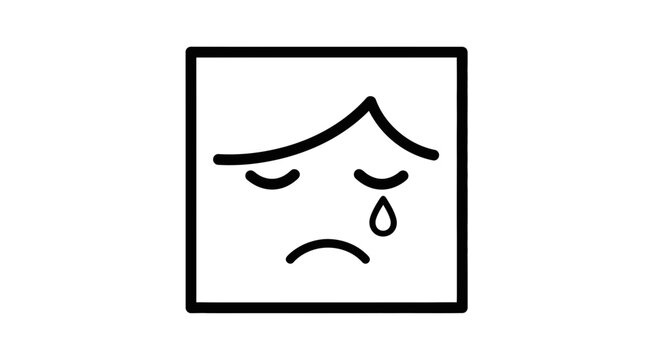 Sad Face Icon Crying Tear Drop Simple Line Art Emotion Symbol