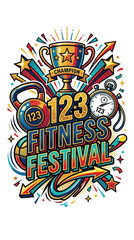Fototapeta premium 123 Fitness Festival Vibrant Sport Illustration with Trophy and Equipment