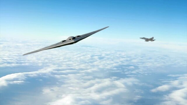 B2 stealth bomber and fighter jet military aircraft flying in 4K Ultra HD footage
