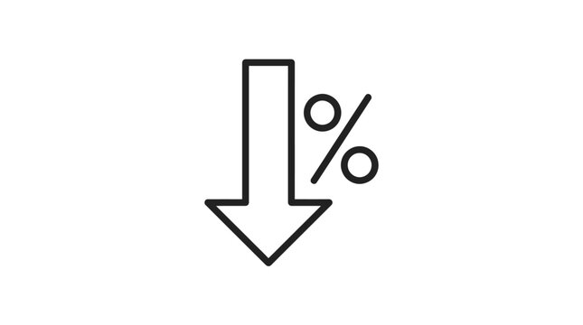Downward arrow and percentage symbol for market decline.