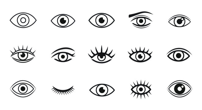 Collection of various eye illustrations with different expressions and makeup