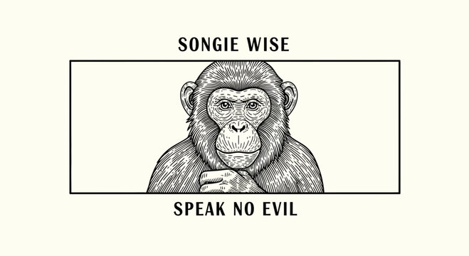 Wise Monkey "Speak No Evil" Illustration - Three Wise Monkeys Concept