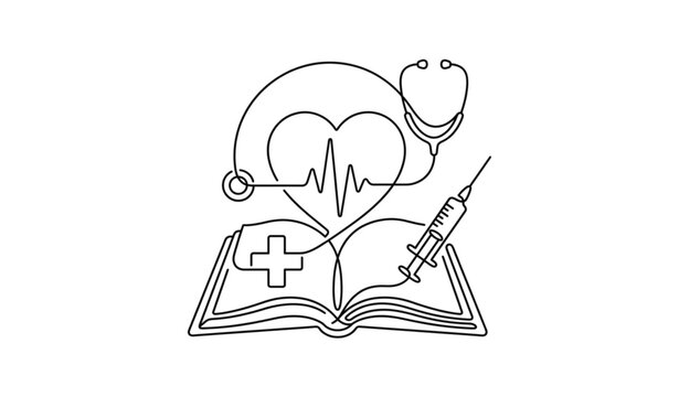 Premium Single Line Health School Subject Vector Illustration