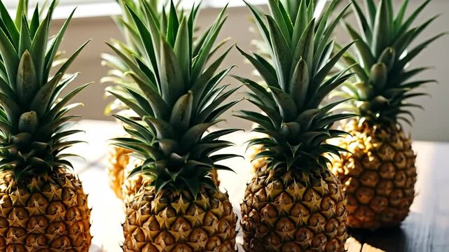 Fresh, vibrant pineapples arranged beautifully, showcasing tropical allure.