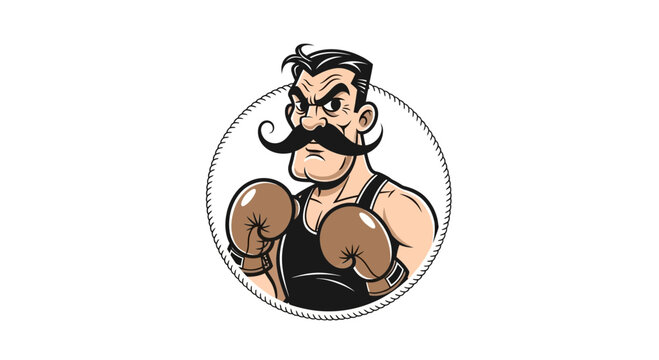 Vintage Boxer with Moustache and Boxing Gloves, Retro Sports Illustration