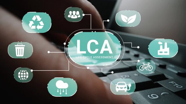 Life Cycle Assessment Concept with Icons, Sustainability Focus, Environmental Impact Evaluation, Eco-Friendly Practices, Technology Integration Gluon.