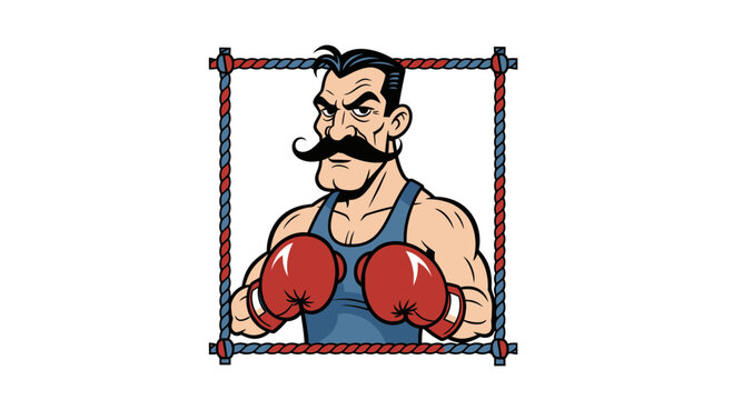 Vintage Boxer with Moustache and Red Gloves in Boxing Ring
