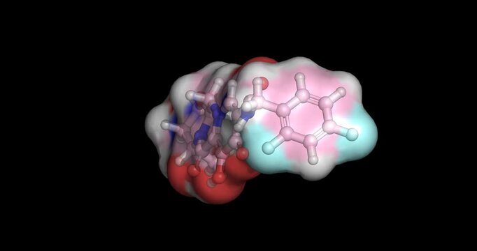 Dolutegravir, HIV-1 integrase inhibitor drug, 3D molecule 4K spinning