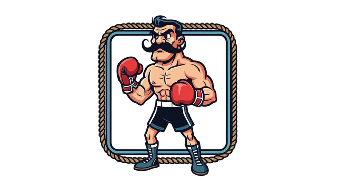 Retro Boxer Man with Moustache and Red Gloves in Ring Frame
