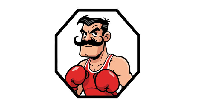 Retro Boxer with Big Mustache and Red Gloves in Octagon Frame