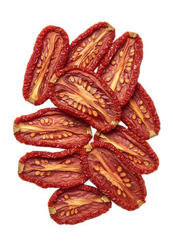 Dried sun dried tomatoes pile isolated on white