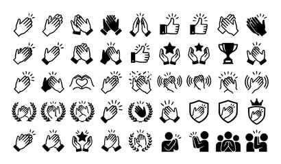 Fototapeta premium Applause Line Art Collection with Clapping Hand Vector Icons