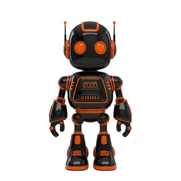 Cute orange and black cartoon robot standing