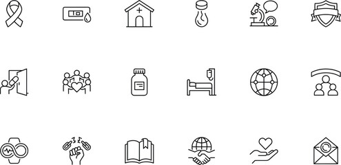 Fototapeta premium Medical Health Icon Set with Ribbon, House, Globe, Bed and Book Vector Illustration for Healthcare Design