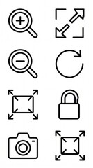 Fototapeta premium Collection of simple line icons for zoom expand refresh and camera functions perfect for UI design web applications and mobile interfaces