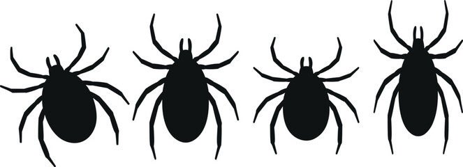 Silhouettes of Four Ticks insect arachnid © Velixar Design