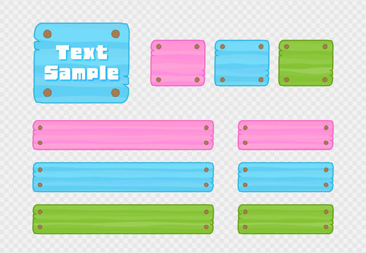 Text-based boards in pink, light blue, and light green-ol