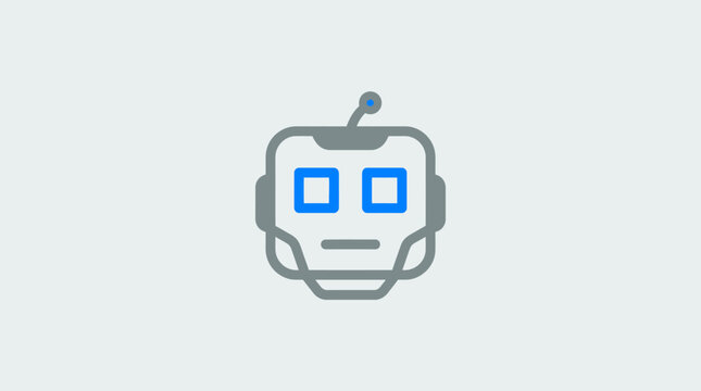 A simple graphic illustration of a friendly robot head on a light background