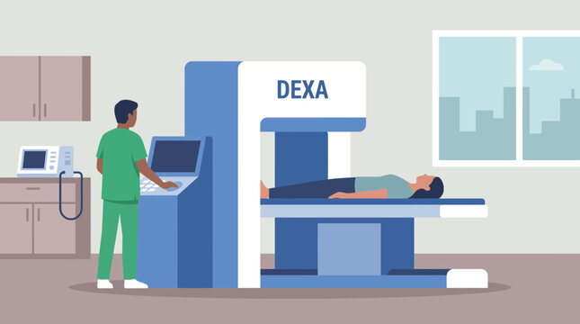 DEXA Bone Density Scan Machine in Hospital - Flat Vector Illustration