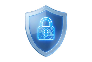 3d render of glowing neon security shield icon with integrated circuit board patterns representing advanced digital protection and network safety isolated on transparent background file. © Abode stock