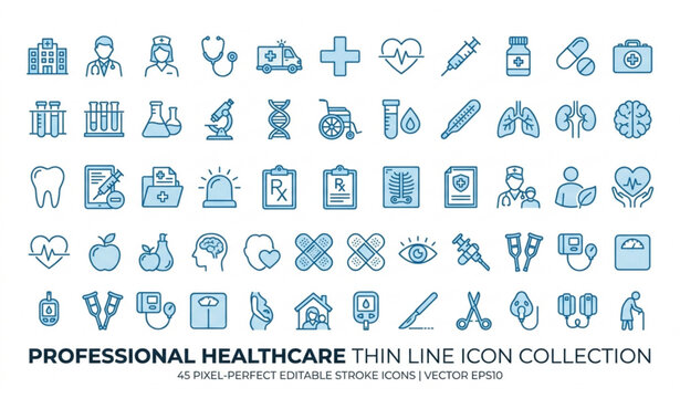 Healthcare Thin Line Icons Editable Stroke Pixel Perfect Medical Vector Collection