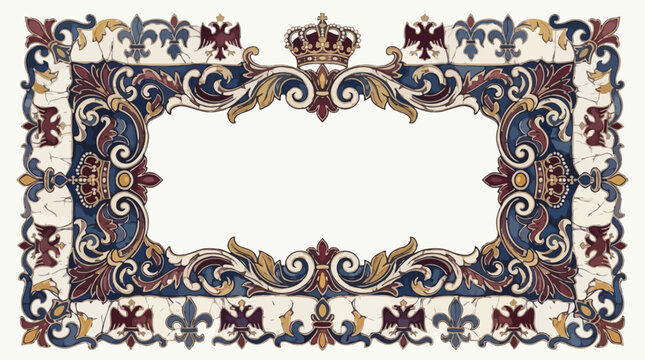 Ornate Royal Crest Frame with Crown and Eagles, Vintage Decorative Border