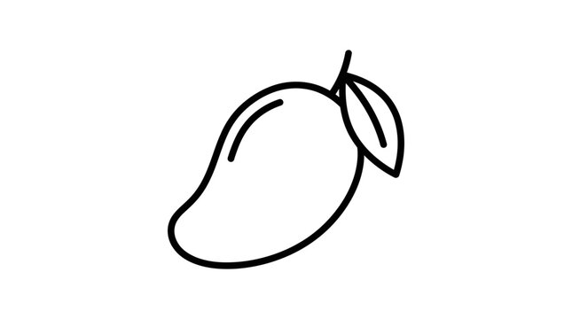 A simple line drawing of a mango with a leaf on a white background in a minimalist style.