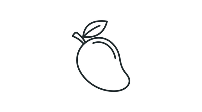 Simple line drawing of a mango with a leaf on a white background.