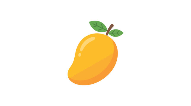 A vibrant orange mango with green leaves on a white background, simple illustration.
