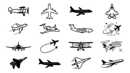 Minimalist Airplane and Aircraft Icons Set for Aviation Design © matahari