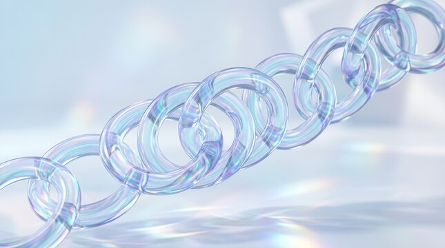 Abstract holographic composition featuring geometric glass links and gradient textures.