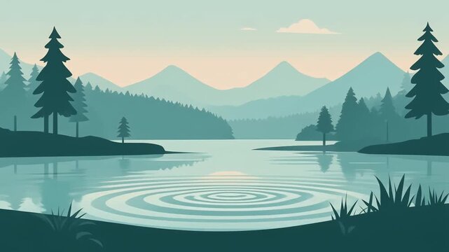 Minimalist Landscape of Tranquil Lake with Ripple Effect