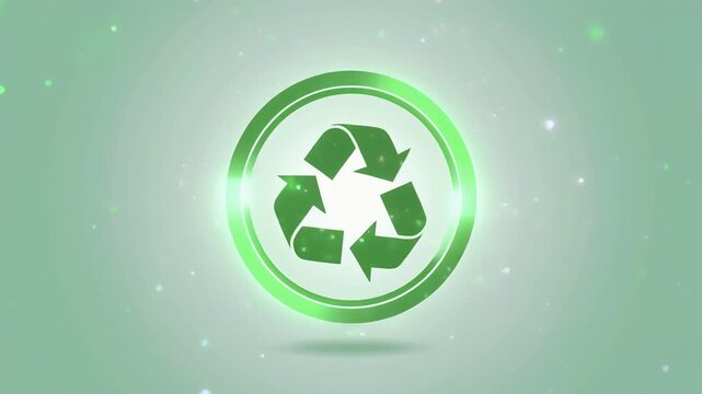 Green Recycling Symbol Animated Against a Sparkly Background