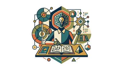 Obraz premium Stylized illustration of technical professional working at desk.