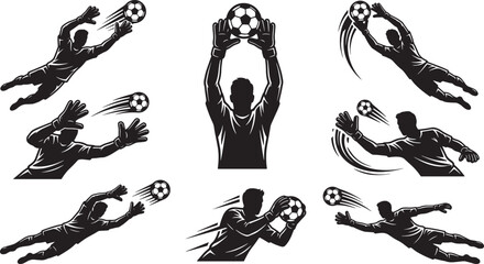 Obraz premium Goalkeeper Silhouette Dynamic Soccer Save Action Collection Vector