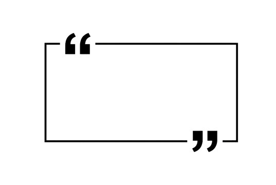 Modern black border rectangle with quotation marks on transparent background simple design element for text messages or quotes.