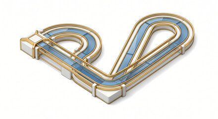 Obraz premium ROI Returning Loop Track, 3D Isometric Aerodynamic Angular V-Shaped Return Loop in High-Shine Gold.