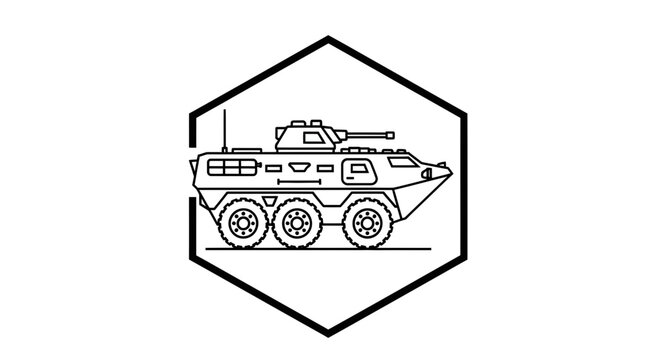 Armored Personnel Carrier Icon: Military Vehicle, Combat Transport, Wheeled APC Line Art