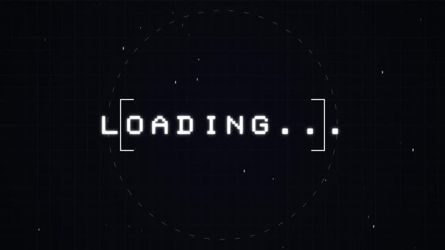 8 bit loading screen animation on dark grid background