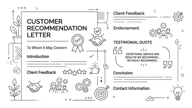 Customer recommendation letter template with icons.