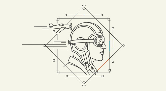 Pilot's Head Profile with Airplane and Geometric Design