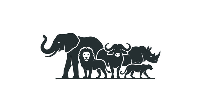 African Safari Wildlife Big Five Animal Silhouettes Vector Illustration