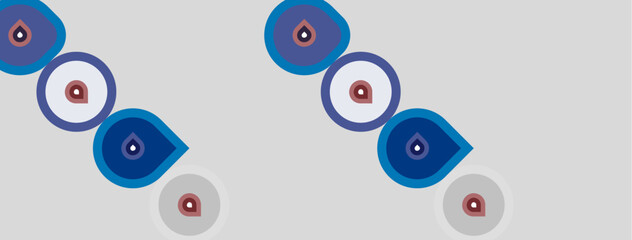 Fototapeta premium Pattern features repeating blue, white, pink circles. Designs resemble eyes, possibly protective talismans. Simple, geometric shapes dominate composition.